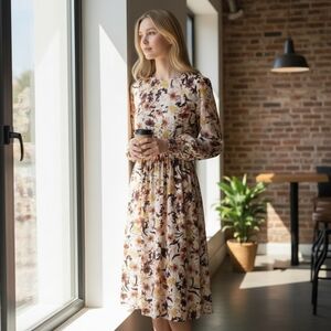 MVN the Label‎ Kurtcher Dress Womens 2  Floral Smocked Semi Sheer Fairy Forest